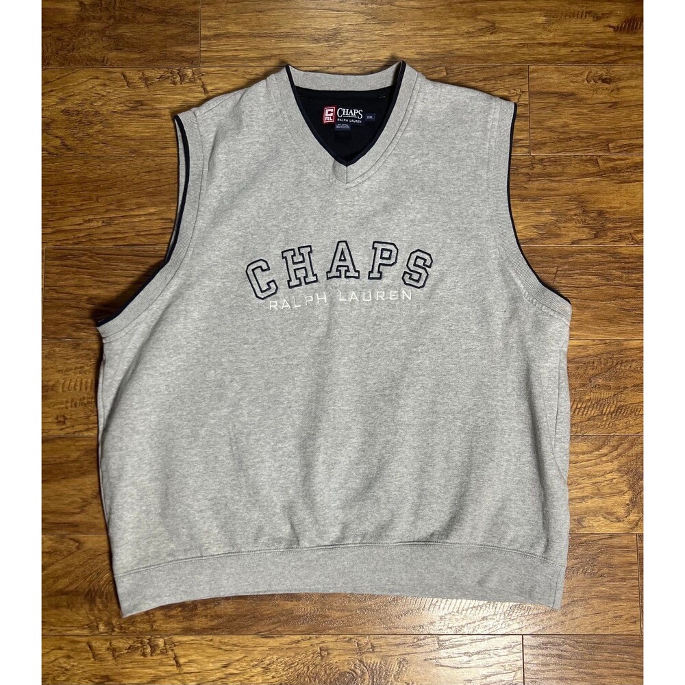 Chaps Ralph Lauren Sweater Vest Men's XXL Spellout Embroidered VTG Y2K Academia